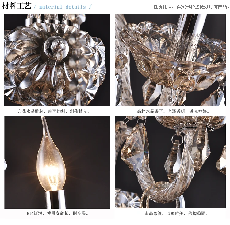 Luxury top K9 transparent clear /cognic Crystal Wall Lamp Candle Led E14 Bulbs double/three head beside bed room light