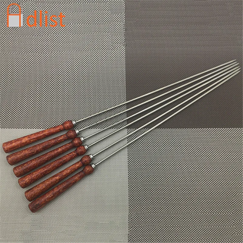 6/8pcs  16 inch Stainless steel Barbecue Skewer BBQ Kebab Stick Grill Needle Wood Handle Christmas BBQ Party Needles Tool 43cm