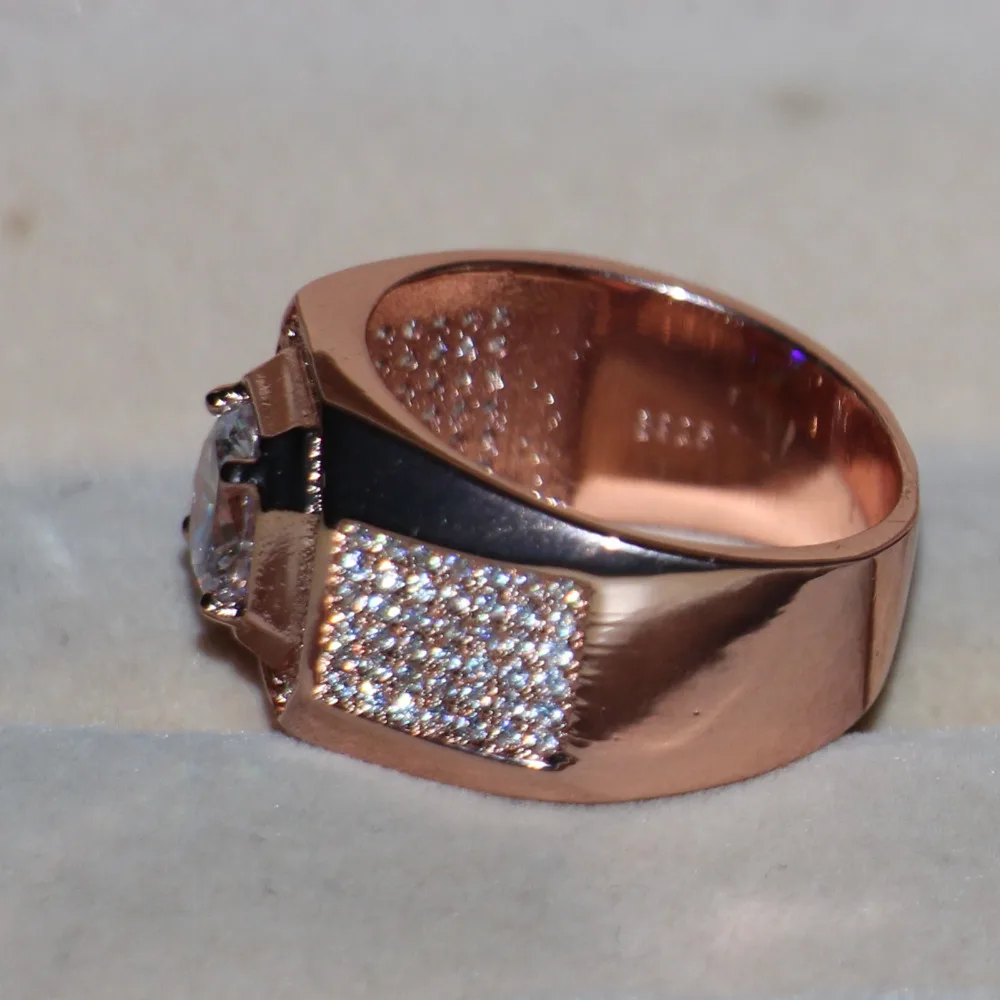 Size 7-13  New Fashion jewelry Handmade Men 3ct Round Cut 5A CZ Rose Gold 925 Sterling Silver Wedding Band Ring  Gift choucong image 5