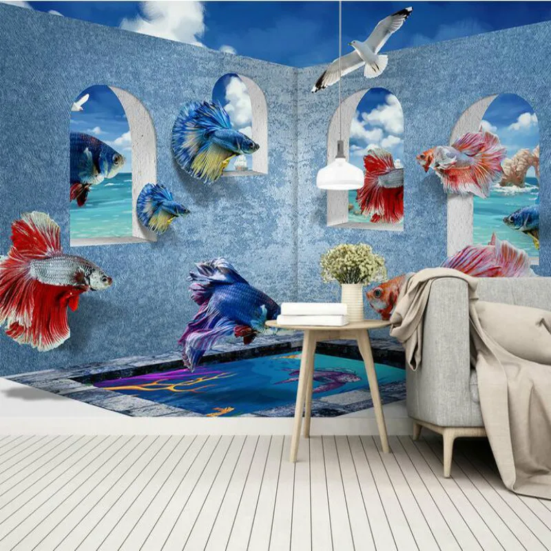 

3D Wallpaper for Wall Decoration Background Painting 3d Mediterranean Sea Guppies Mural Wallpapers