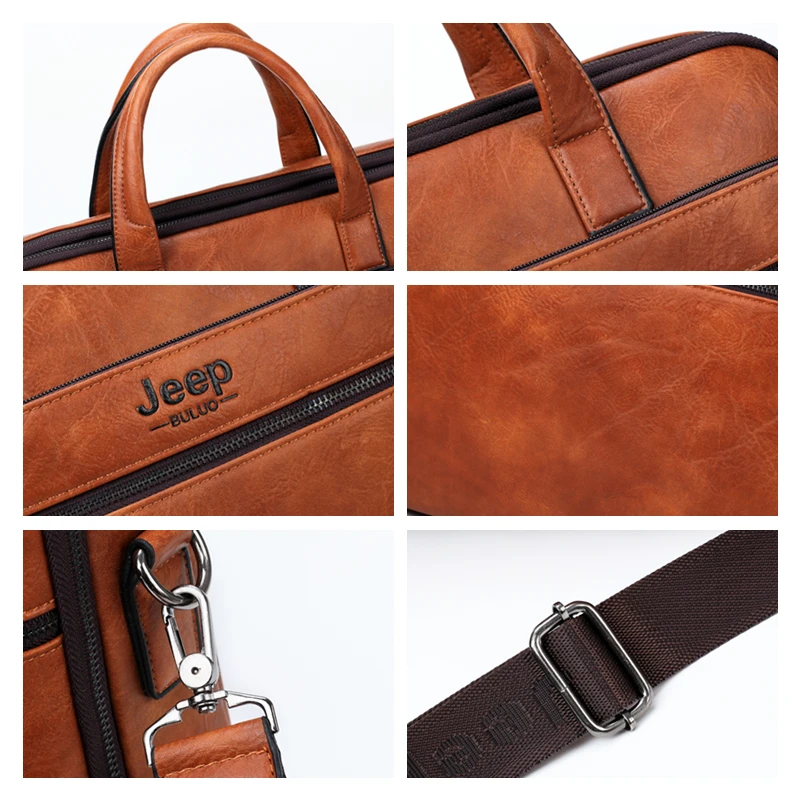 JEEP BULUO-maletín de negocios para hombre, bolso de hombro de cuero dividido, unids/set 2, para oficina, portátil de 14 pulgadas, A4 Causel