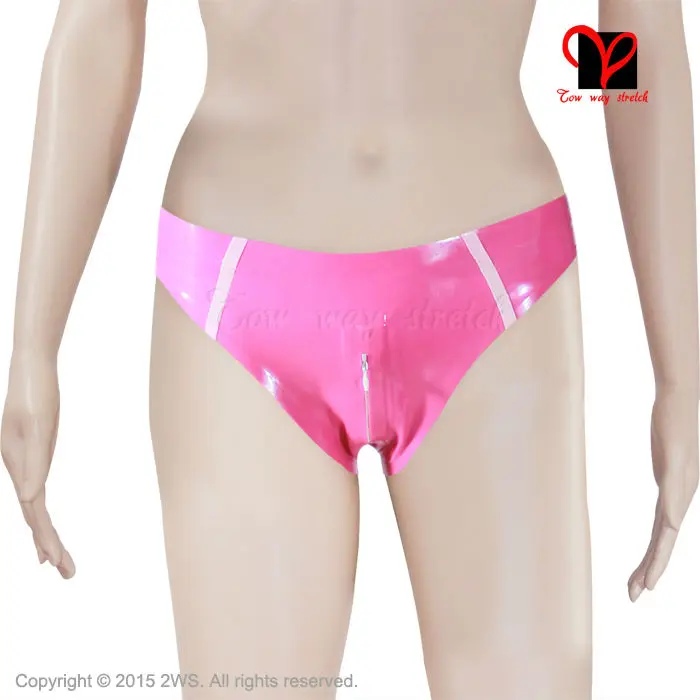 Sexy Sharp pink Latex briefs Crotch Zip Rubber  knickers Underpants Underwear pants panties plus size XXXL lingerie short KZ-003