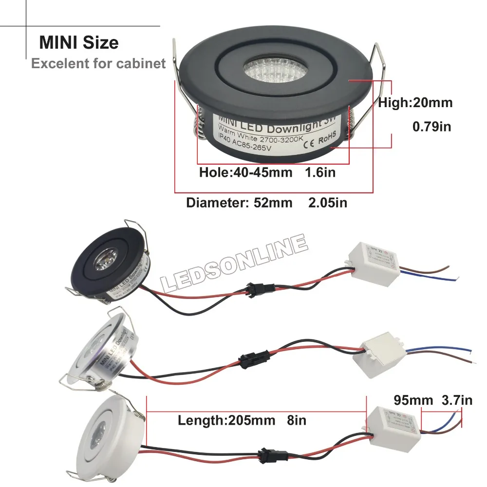 12V 3W 미니 COB 천장 조명 쇼케이스, 쥬얼리 캐비닛 조명 LED 스포트 라이트 컷 아웃 홀 40-45mm