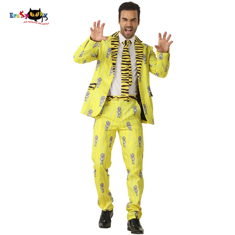 CRAZE 2018 Yellow Indian Tiger Suits Men Stripe Halloween Costumes Blazer Animal Cosplay Fashion Carnival Party Stage Outfit