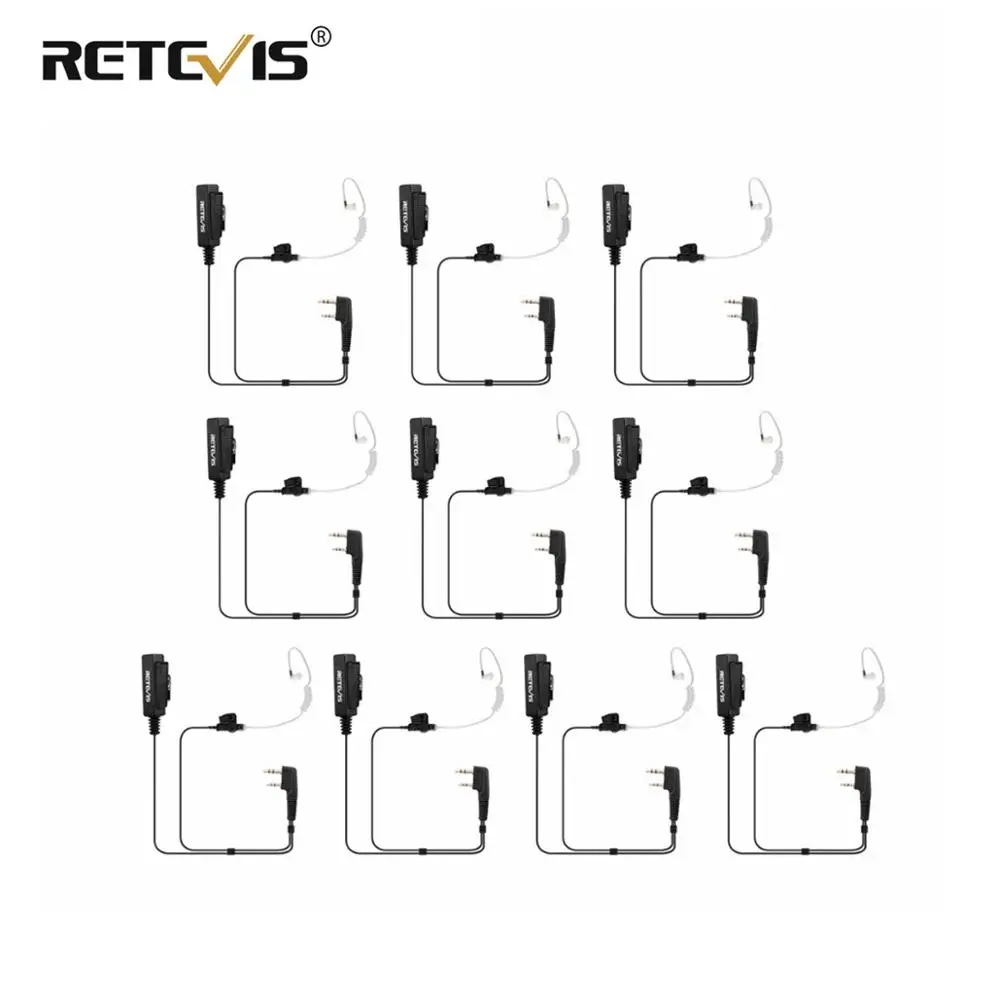 10pcs Big Size PTT 2Pin Mic Earpiece For Kenwood Retevis H777 RT5R RT5 RT7 RT22 For Baofeng UV-5R BF-888S for TYT Walkie Talkie