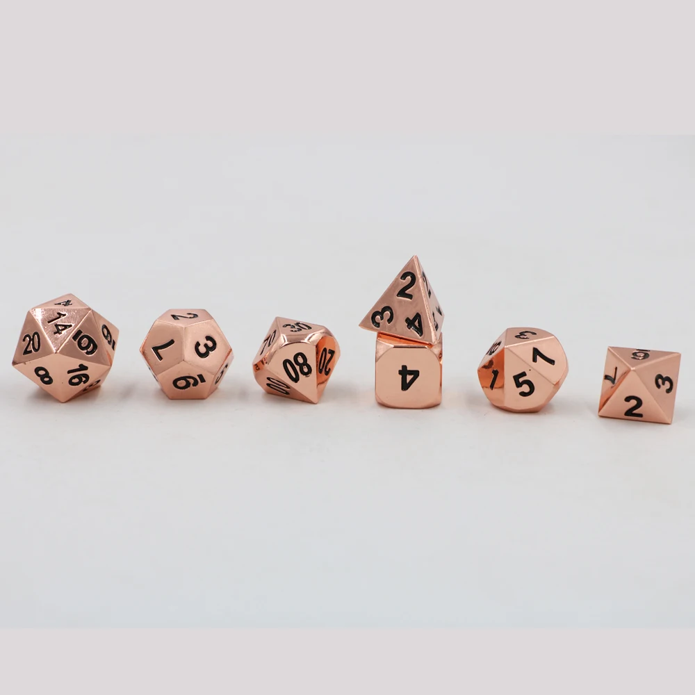 IMDG 7pcs/set Creative RPG Game Dice Polyhedron Metal Dice DND Plating Copper Digital Game Dice