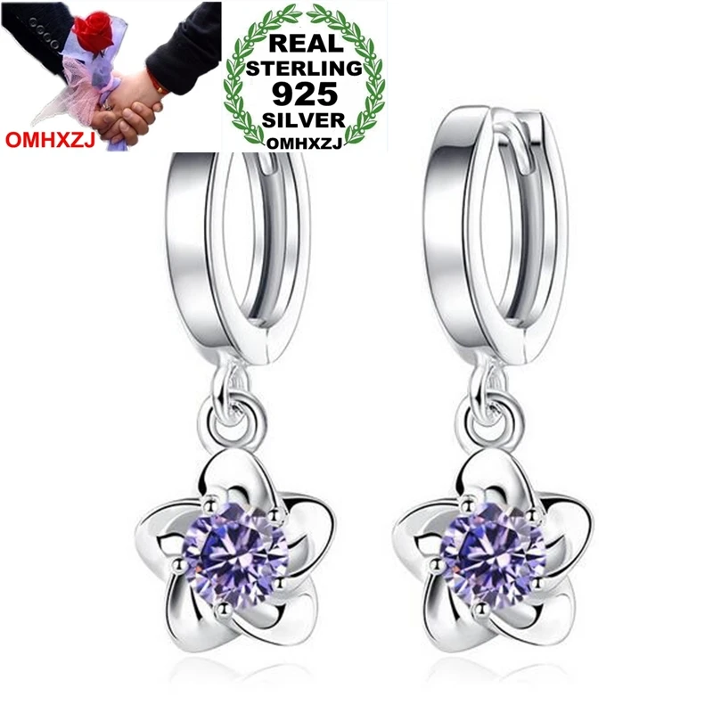 OMHXZJ Wholesale Jewelry fashion star for Woman gifts Plum Flower AAA zircon 925 Sterling Silver buckle  hoop Earrings YS168