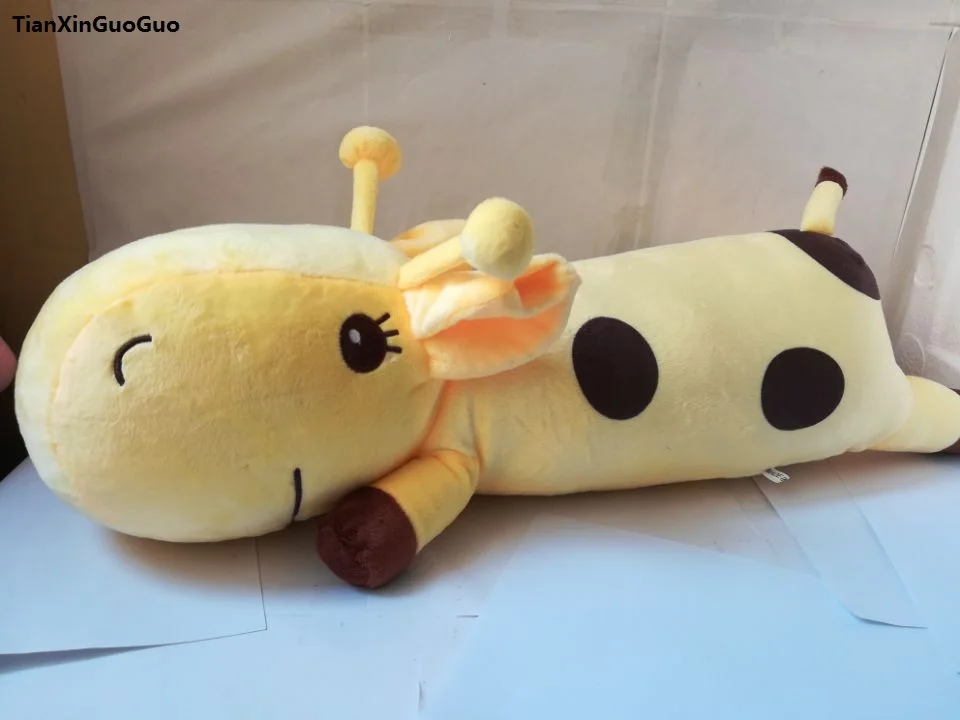 about 55cm yellow cartoon giraffe plush toy lying giraffe soft doll pillow toy Christmas gift h2308