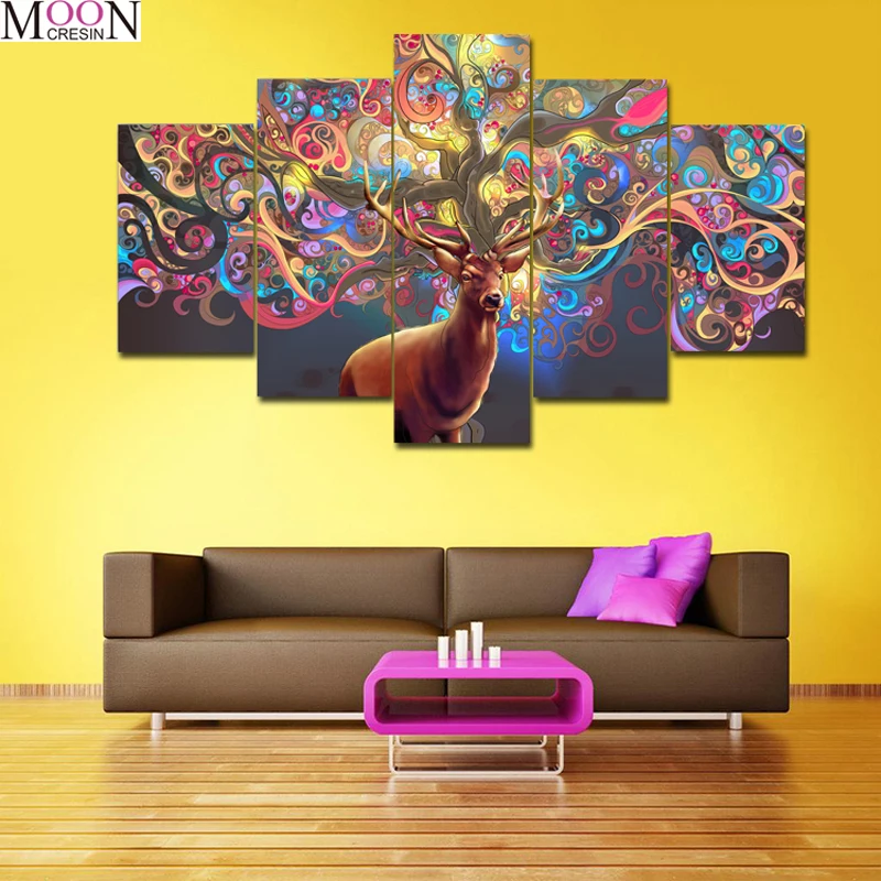 

Triptych 5D DIY Diy Diamond Painting Cross Stitch Colorful Deers 5pcs/Set Diamond Mosaic Diy Diamond Embroider Handmade Drawings