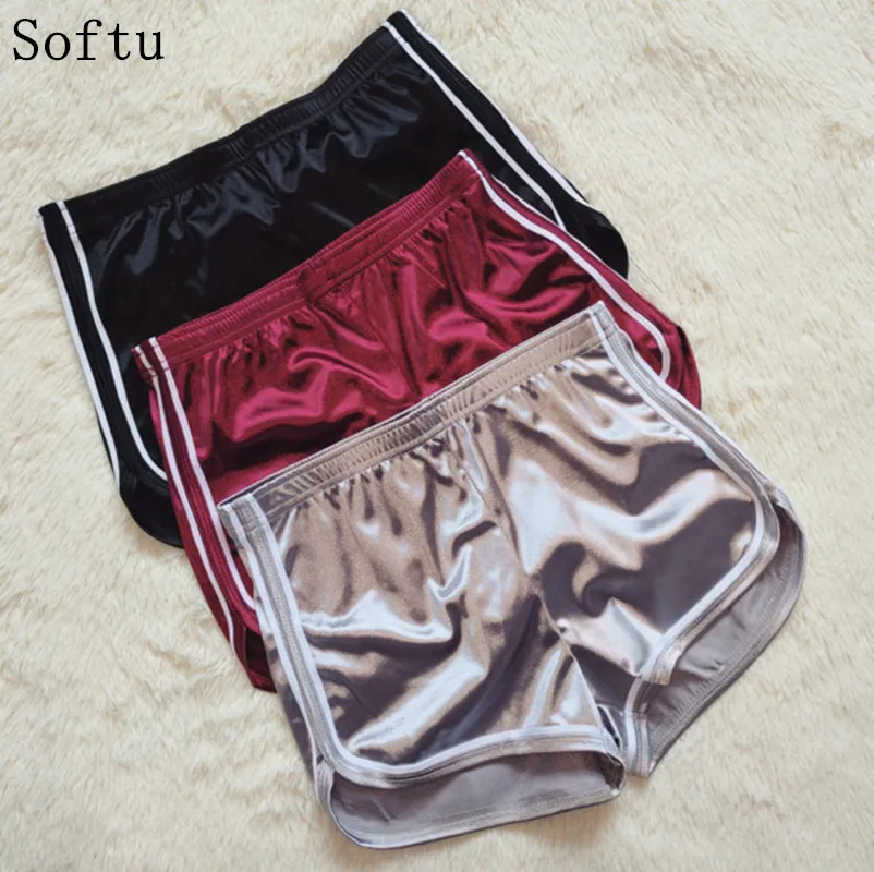 Softu New Women Hot Shorts Summer Silk Slim Beach Casual Egde Shorts  Solid Color Loose Mid Elastic Waist Sexy Shorts