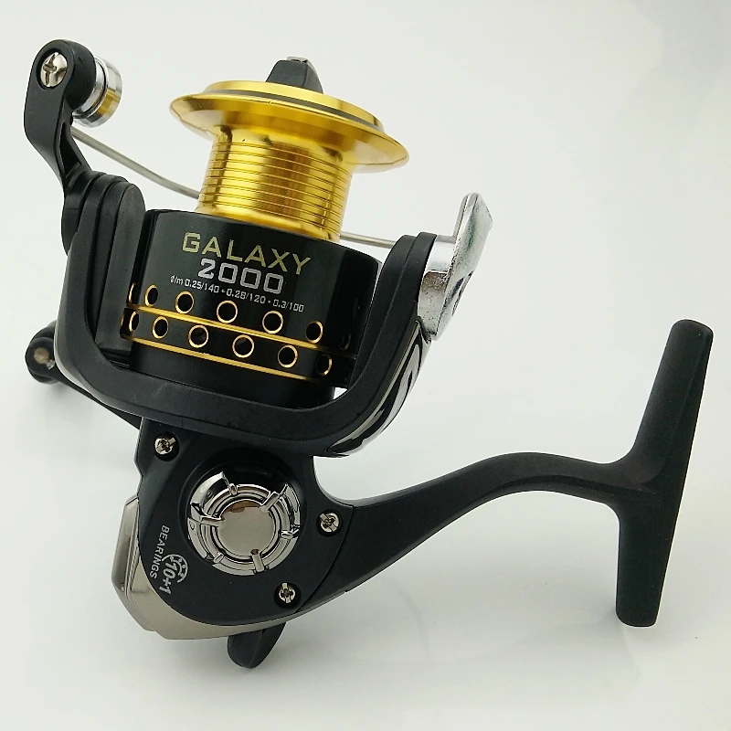 Galaxy 2000 high quality spinning fishing reel metal spoil fish reel ball bearings 10+1 gear ratio 5.2:1 fast reell black