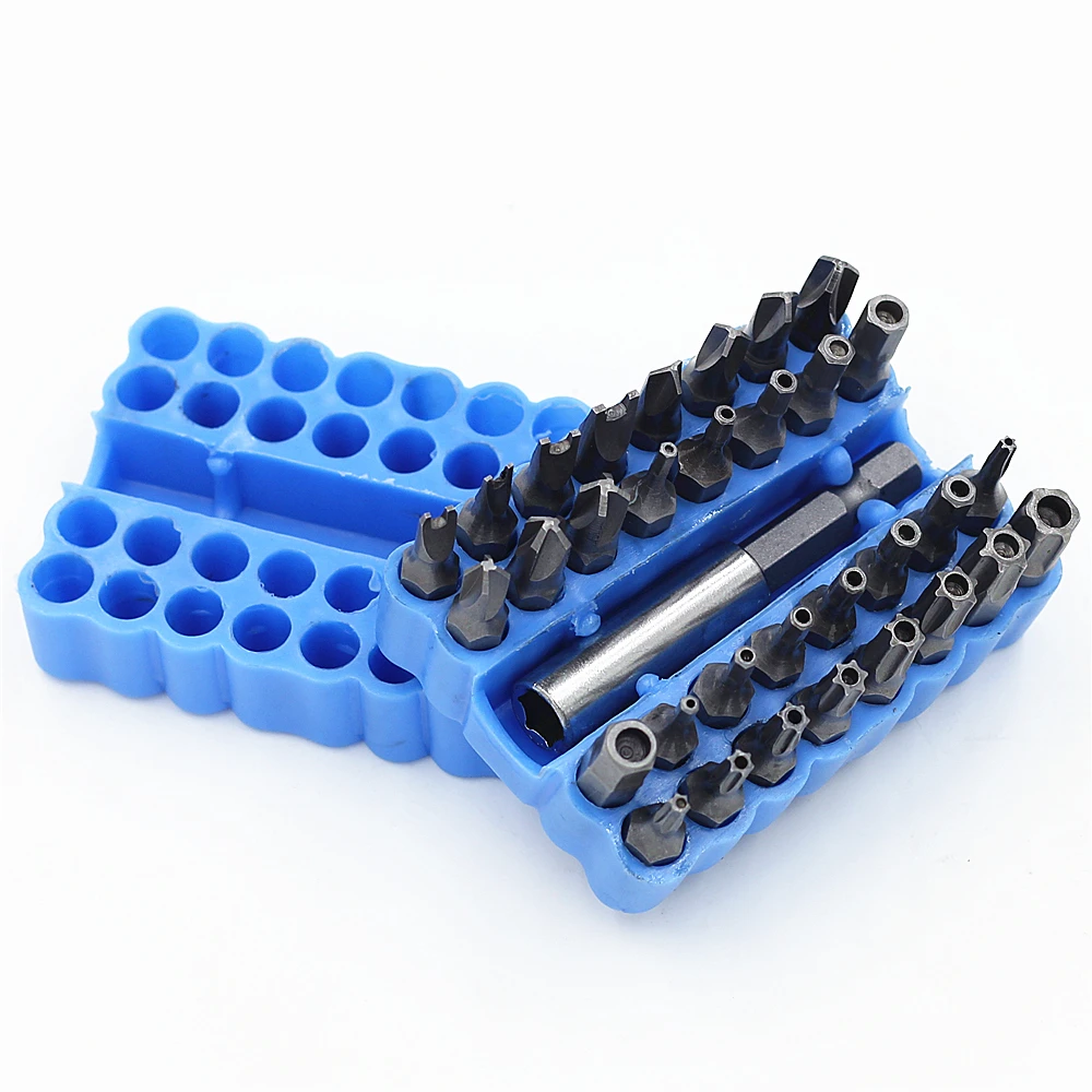 33pcs/Set Bits Set Sturdy Chrome Vanadium Steel Screwdriver Bit Head Set Torx Hex Tri-Wing Spanner Cross-Head Bits With Case