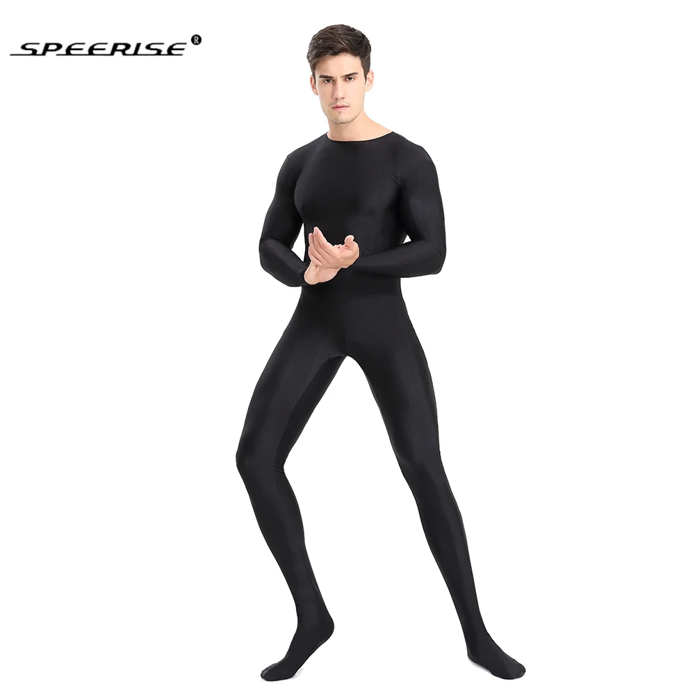 SPEERISE adulto nero Full Body Zentai Spandex Footed Skinny tute strette per donna Cosplay Unitard uomo costumi di Halloween