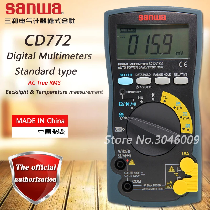 Japan sanwa CD772 Standard True RMS Digital Multimeter with Backlight Resistor/Capacitor/Frequency/Diode/Temperature Test