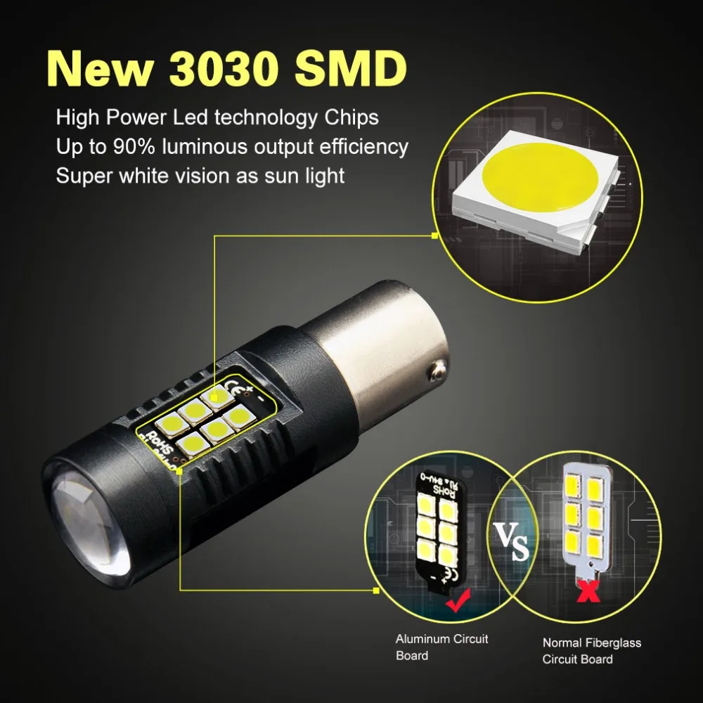2PCS P21W R5W Led Bulbs 1156 BA15S 21 3030SMD Led Signal Light Canbus 12V 1200LM Turn Light for Car Reverse Lamp Auto Light Bulb