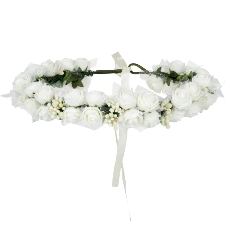 Women Bezel Flowers on Head AWAYTR Girls Flower Crown Wreath Wedding Bridal Hair Accessories Double Foam Rose Floral Headband