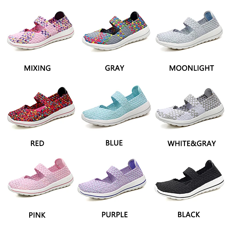 MARSON Women’s Casual Shoes Spring Autumn Classics Woven Breathable Slip on Flat Lightweight Rubber Lady Shoes Nine Colors