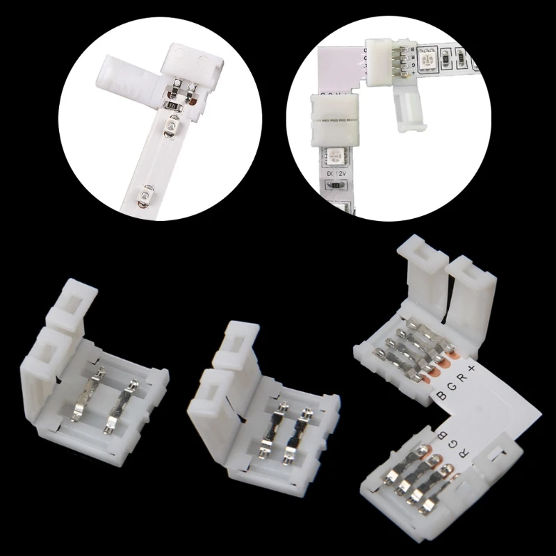 Solderless Clip-on Coupler Connector 2 Pin 10mm For 5050 Single Color LED Strip