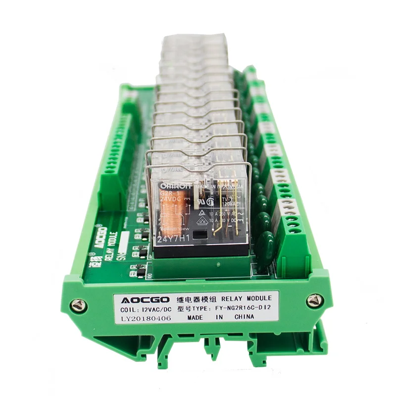 16 Channel 1 SPDT DIN Rail Mount OMRON G2R 12V DC/AC Interface Relay Module