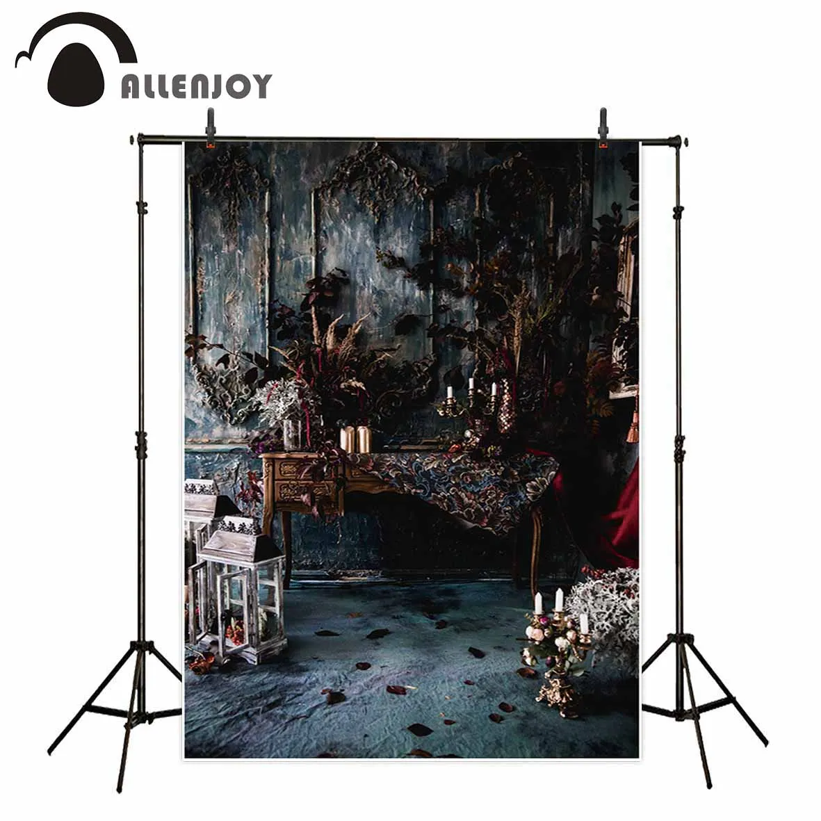 Allenjoy-شموع طاولة خشبية على الطراز الفيكتوري ، ديكور على الطراز الفيكتوري الداكن مع أزهار ، شموع طاولة خشبية في شمعدان ، ديكورات صور للكاميرا المنزلية