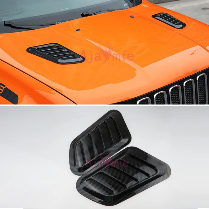 Car Hood Carbon Fiber Color Vent Cover Trims Protector ABS Chrome Styling 2016 2017 2018 For Jeep Renegade Accessories