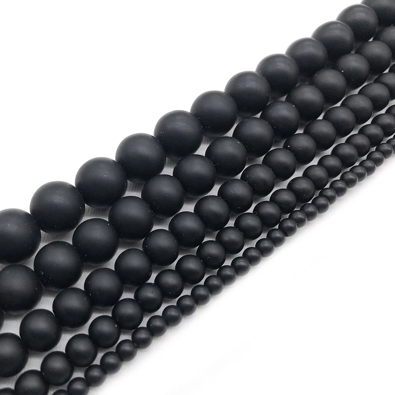 Natural Stone Black Dull Polish Matte agat Onyx Frost Glass Beads Bracelet Woman 4 6 8 10 12 14 mm Fit DIY For Jewelry Making