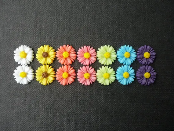 300pcs Resin Flower Cabochons - 8mm-26mm Daisy - Pastel and Bold Tropical Colors Mix