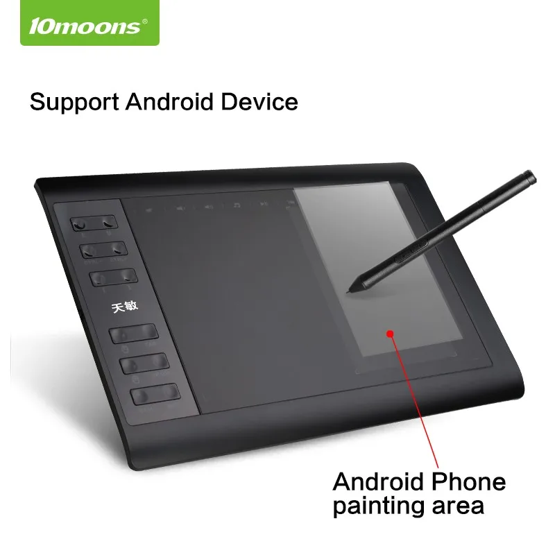 

Hot Sale New 10moons 10" Digital Tablets Graphic Drawing Pen Tablet 8192 Levels Tilt Function Battery-Free Stylus