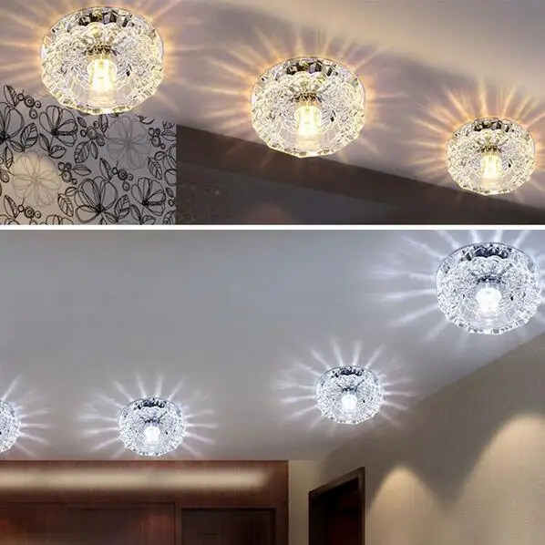 free shipping Crystal 3W/5W Led Downlights Ceiling Spot Light Lamps Porch light For Indoor Bedroom Home Lighting