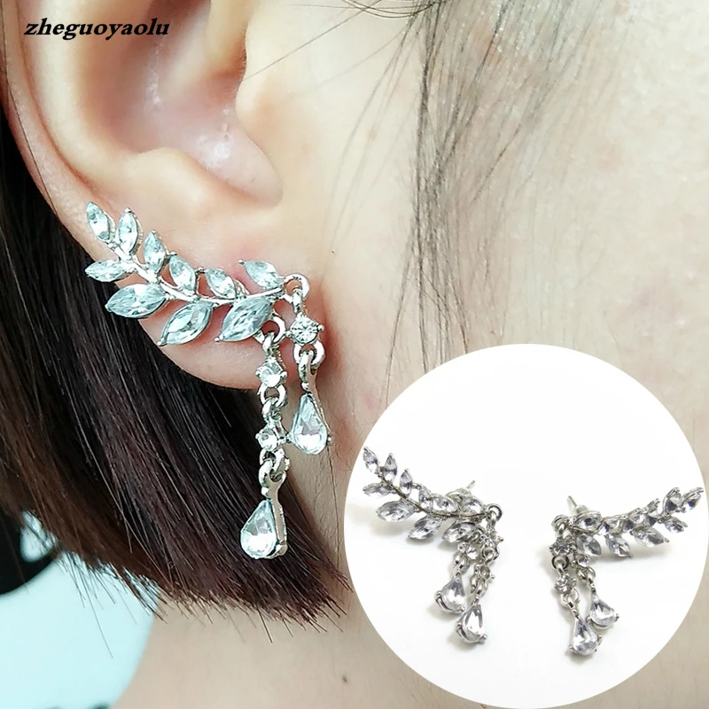 Women\'s Leaves Tassel Crystal Earrings Zircon Stud Earrings Alloy Ear Jewelry Factory Wholesale Earrings For Women Brincos