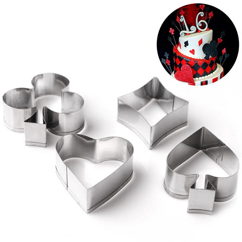 

4pcs/set Poker Suits Cookie Cutters Stainless Steel Hearts/Clubs/Diamonds/Spades DIY Biscuit Baking Molds