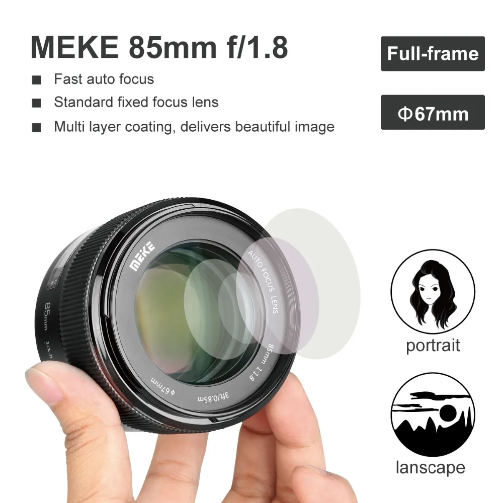 Meike 85mm F1.8 Full Frame Auto Focus Portrait Prime Lens for Canon EOS EF Mount Digital SLR Cameras 1300D 600D