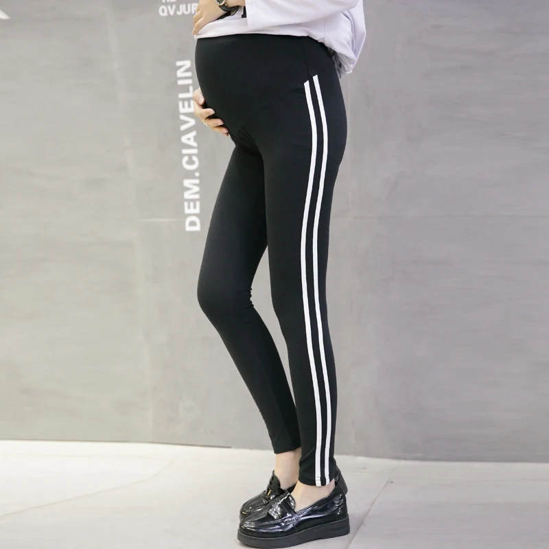 2019 spring and autumn wear pregnant women pants slim slim side white strip sports spring pregnant women leggings long