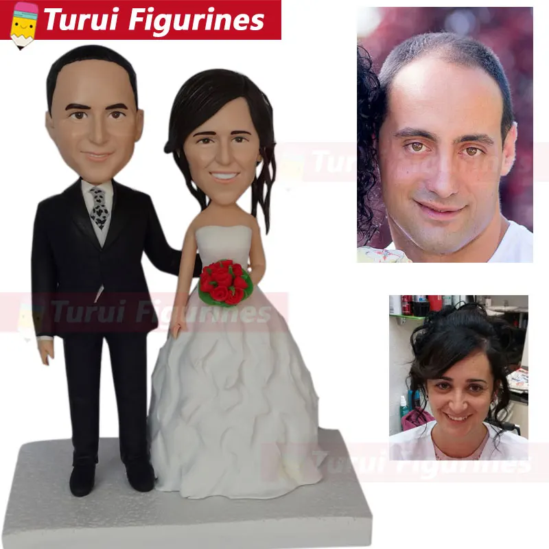 polymer clay bobblehead Custom Wedding Couple Bobblehead custom kiss dolls wedding cake toppers figurines custom service figurin