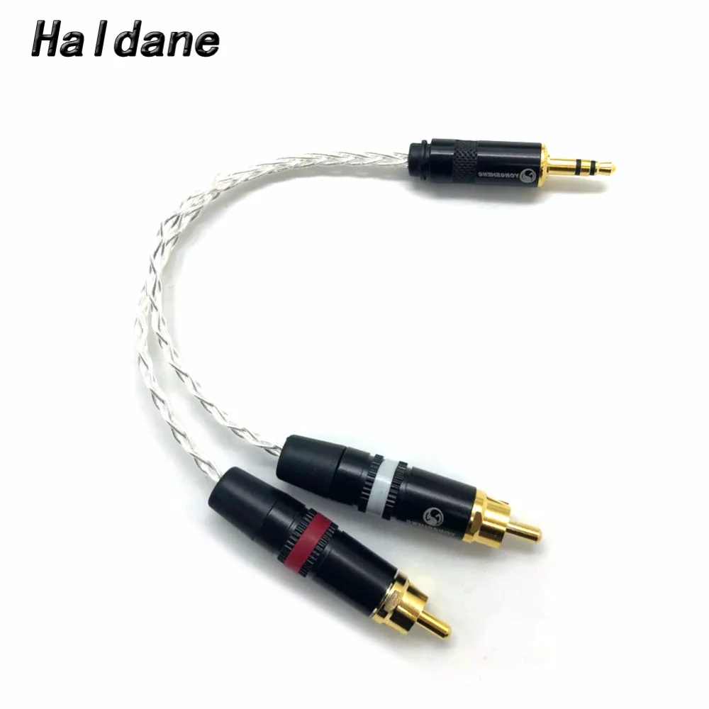 Free Shipping Haldane 3.5mm Stereo to 2 RCA Male Audio Adapter Cable 8-cores 7N OCC Copper Silver plated Audio Cable