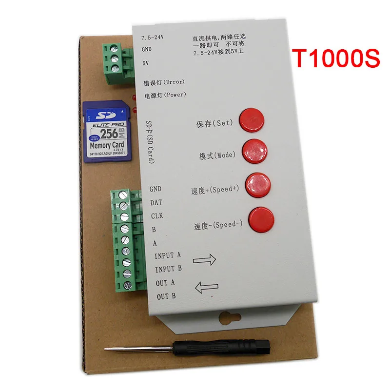 T1000S 2048 Pixels DMX 512 Controller SD Card WS2801 WS2811 WS2812B LPD6803 LED Strip DC5V 12V 24V RGB full color Controller