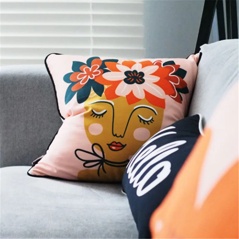 Exotic Girl Cushion Cover Luxury  Print Pillow Cover Hello Cojines Decorativos Para Sofa Decor Cushions Pillows Chair Covers