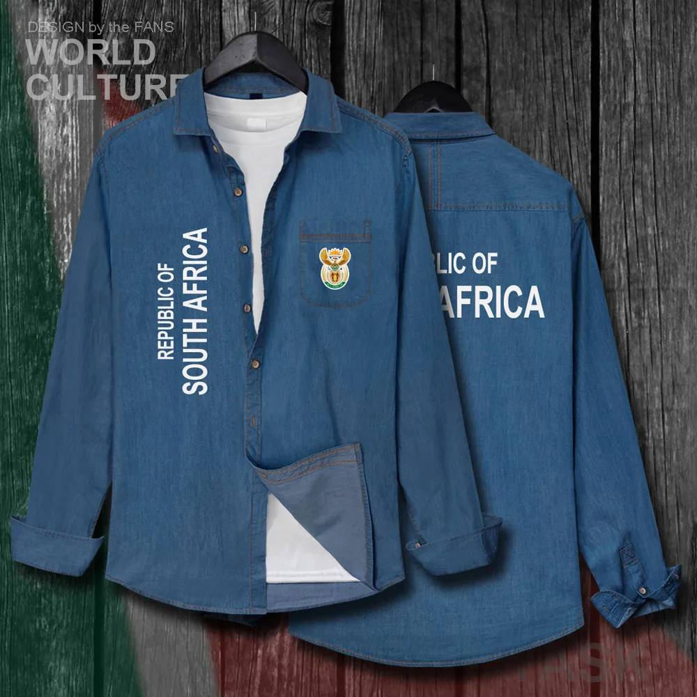 

South Africa RSA African ZAF Men Nation Tops Autumn Jacket Long Sleeve Cowboy Turn-down Collar Jeans Shirt Fashion Clothes 20