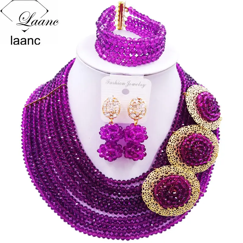 Brand Laanc African Beads Purple Jewelry Set Nigerian Wedding Necklace Bridal Jewelry Sets 10R3H019