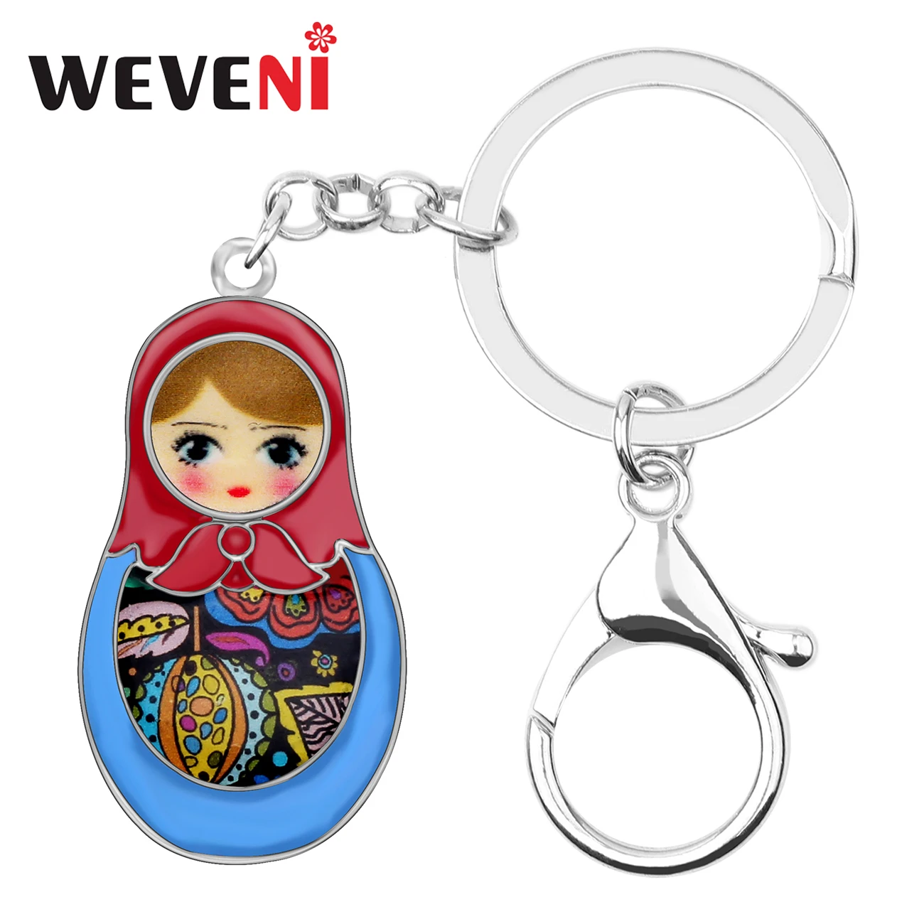 WEVENI Enamel Alloy Matryoshka Russian Dolls Key Chain Keychain Ring Cartoon Souvenir Gift Jewelry For Women Girl Bag Car Charms