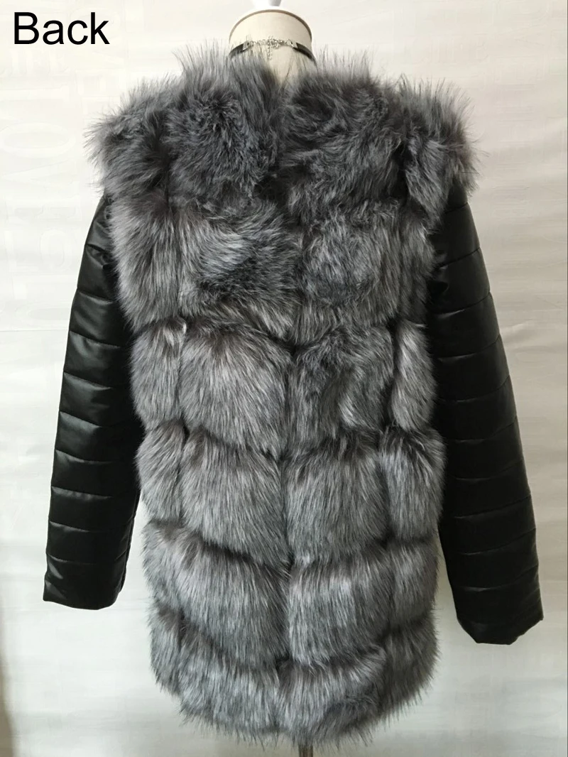 S-4XL Fashion Autumn Winter Coat Women Faux Fox Fur Coat with PU sleeve Female Fake Fur Jacket gilet chalecos de pelo mujer