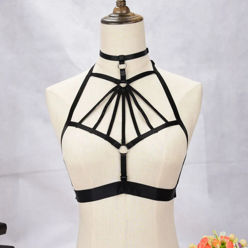 Jlx. harness Seksi Diikat Tubuh Harneess Bra Harajuku Gothic Rave BDSM Amatur Diikat Body Harness Atas Kandang Bra Unik Cosplay Pakaian Dalam Wanita