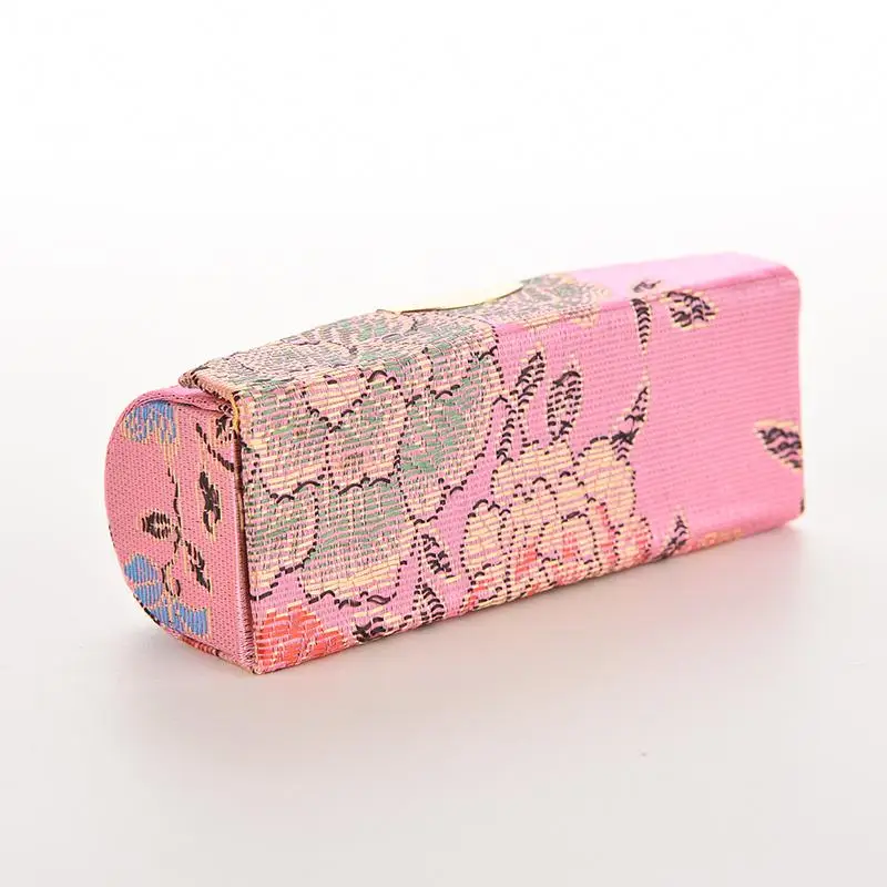 1Pc Flower Design With Mirror Jewelry Packaging Box Retro Embroidered Lipstick Case Fashion Holder