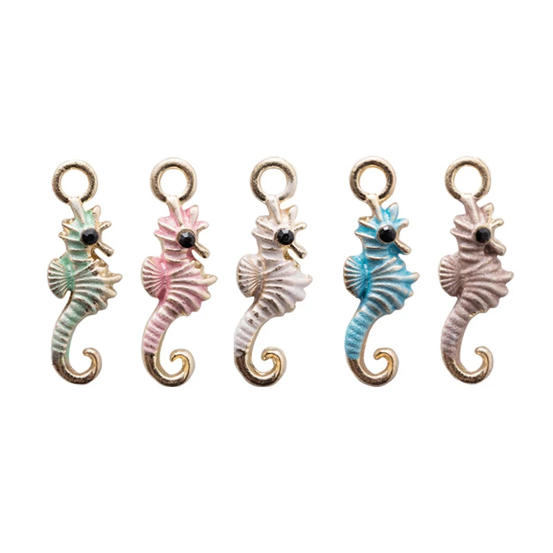 10pcs/lot Oil Drop Seahorse Charms Pendant Jewelry Accessories Cute Gold Tone Enamel Charms DIY Bracelet Earring Floating YZ284