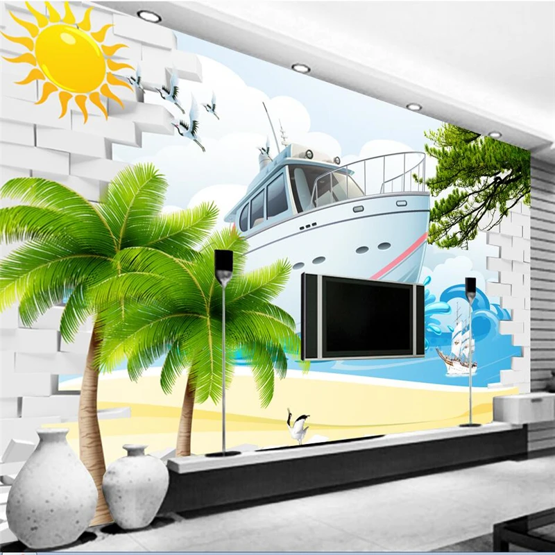 

wellyu papel de parede Custom wallpaper 3D fresh sea view beautiful sea view TV sofa background wall murals behang tapety