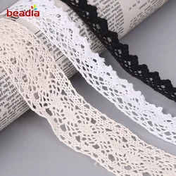 New! Apparel Sewing Fabric 5 Yards DIY Ivory White Black Trim Cotton Crocheted Lace Fabric Ribbon Handmade Accessories Craft