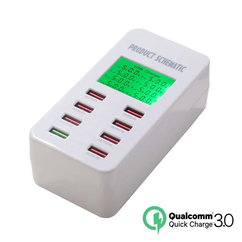 

Зарядное устройство QC 3,0 с 8 USB-портами, 5 В/7A, быстрое зарядное устройство USB с ЖК-дисплеем для iPhone Xs MAX, iPad, SAMSUNG S9 + S8 Note 9, для Huawei, XIAOMI Mi8
