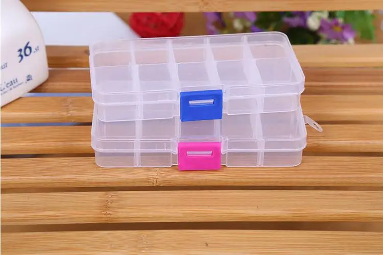 

Free Shipping Adjustable 10 Compartment Plastic Clear Storage Box for Jewelry Earring Tool Container,600pcs/lot SN453