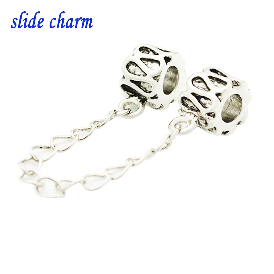 Free shipping Children's birthday gift in a zigzag pattern safety chain fashion charm beads fit Pandora charm bracelets