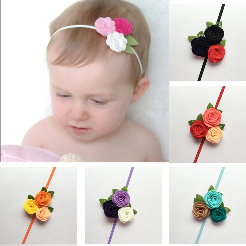 

Headband Baby Girl Triple Felt Rose Flower Hair Band Kids Children DIY Handmade Head Bands Newborn Photo Props Hair Accessories